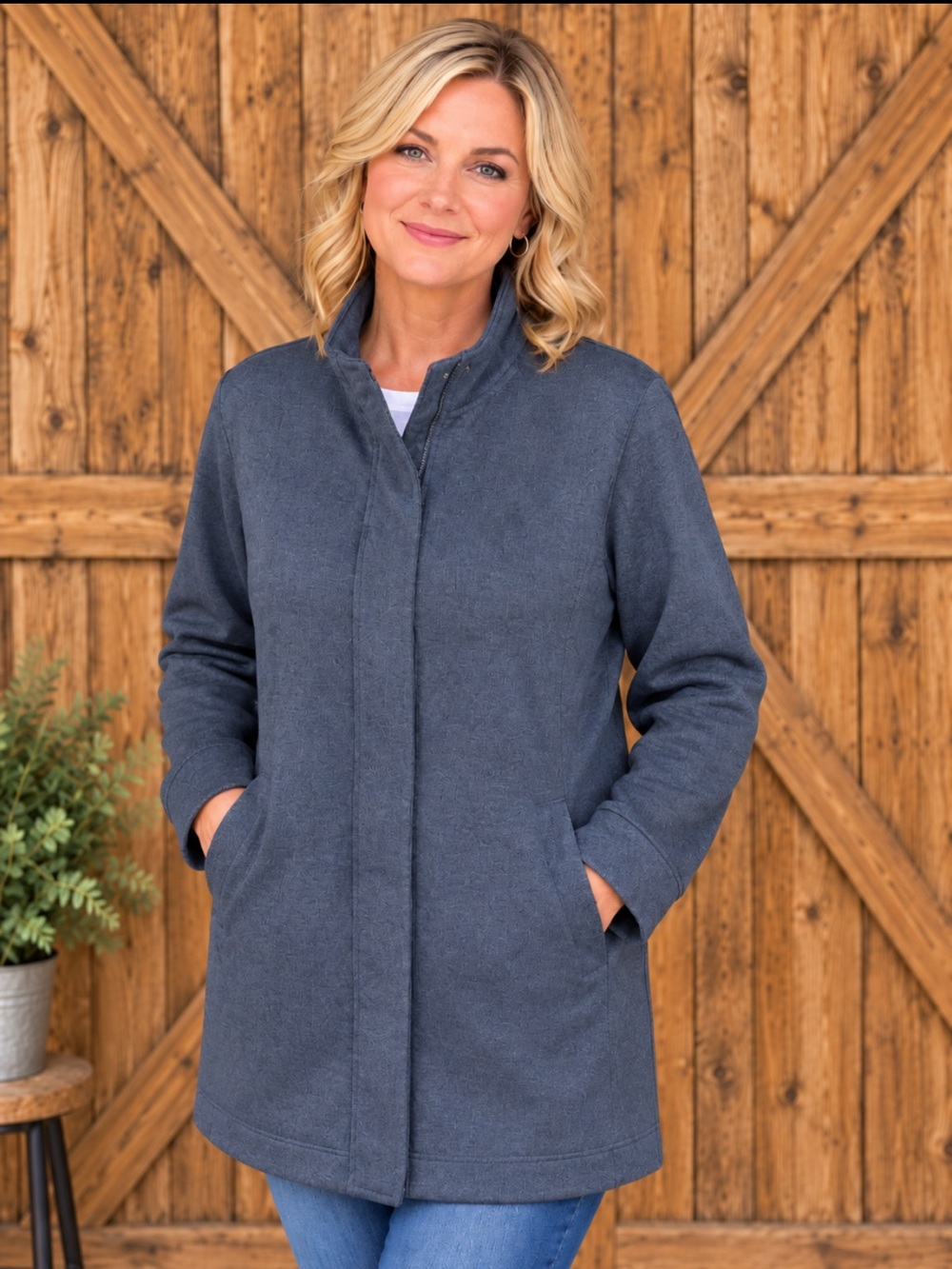 Lands’ End Women’s L/T 14-16 Gray Knit Fleece Jacket Coat